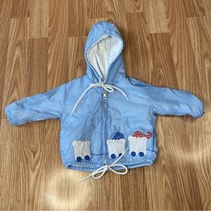 VINTAGE SAMARA BABY BLUE ANIMAL TRAIN KIDS JACKET SIZE 6 MONTHS BABY